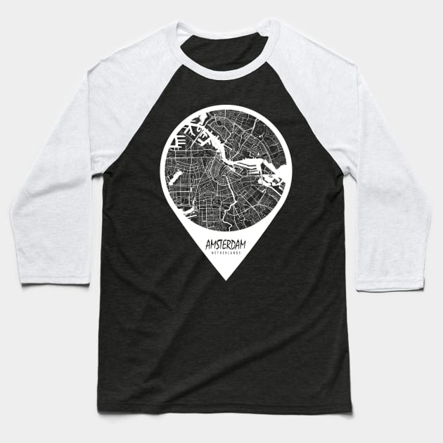 Amsterdam, Netherlands City Map - Travel Pin Baseball T-Shirt by deMAP Studio